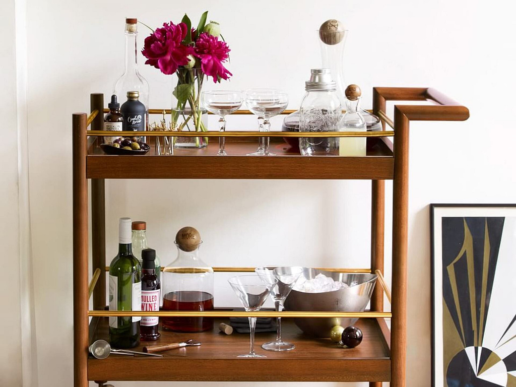 Mid-Century Bar Cart - Walnut