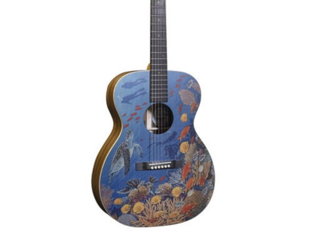 Guitar with artwork of ocean