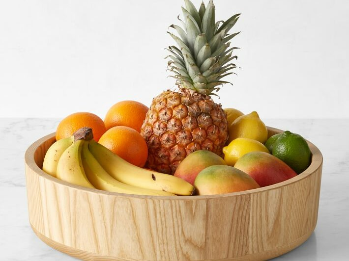 Wooden Fruit bowl with bananas, mangos, pineapple, lemons, limes and oranges